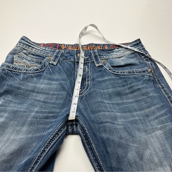 Rock Revival Helmut Straight Mens Size 33 Blue Denim Jean‎ Brushed Stripes Biker - Picture 14 of 16